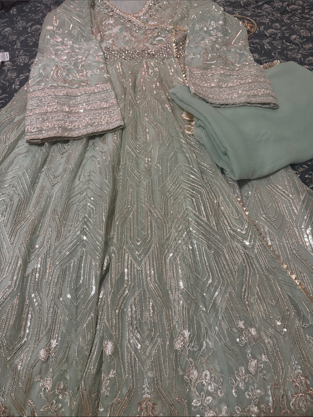 Elegant Sage Green Embroidered Women’s Dress
